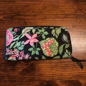 Vera Bradley Large Zip Travel Organizer Wallet Botanica Black Green Pink